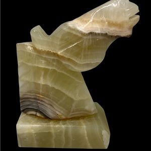 Vintage Green Onyx Horse Head Sculpture chalcedony Quartz Home Decor Large 9.5